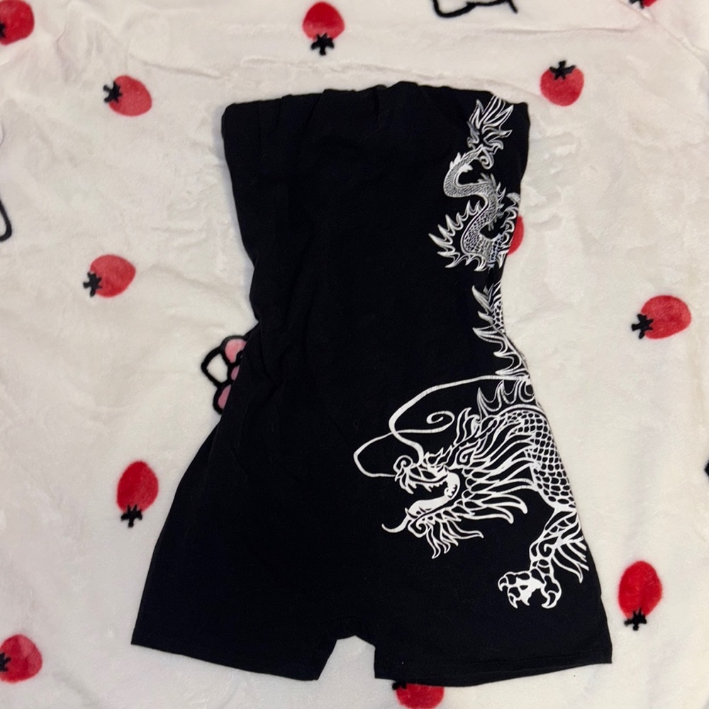 Fashionnova Black Romper with White Dragon Design